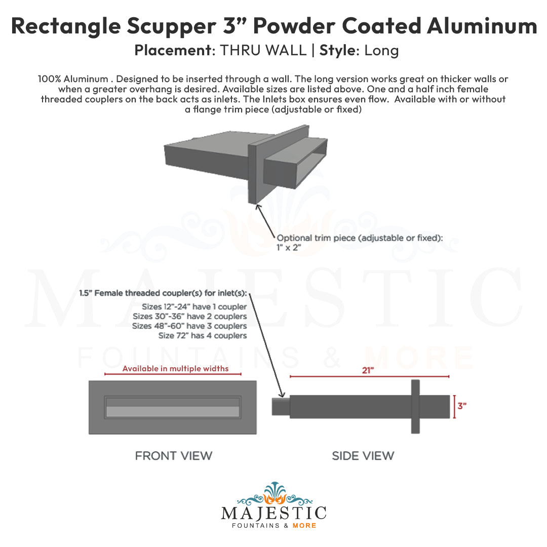 3  Rectangular Scupper thru wall Long  - Majestic Fountains