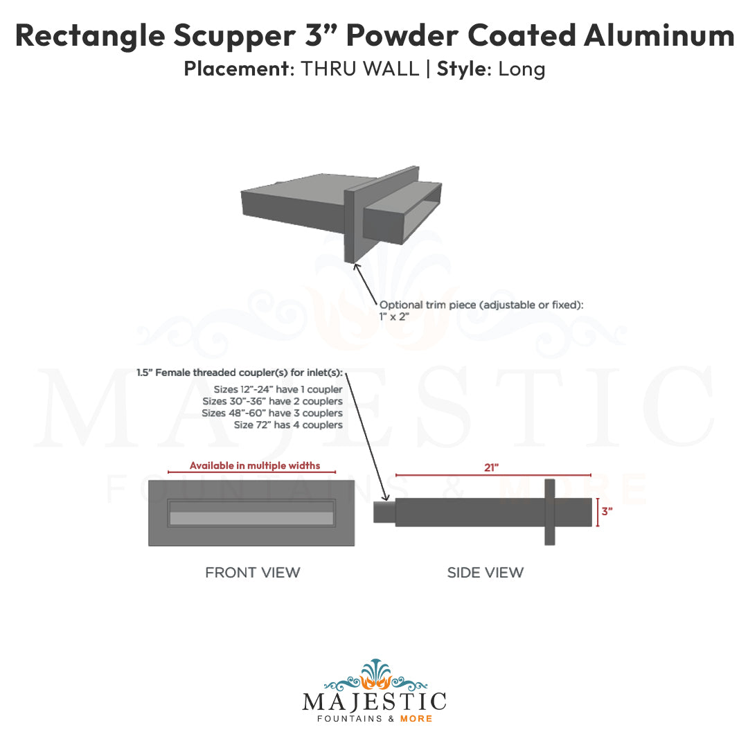 3  Rectangular Scupper thru wall Long  - Majestic Fountains