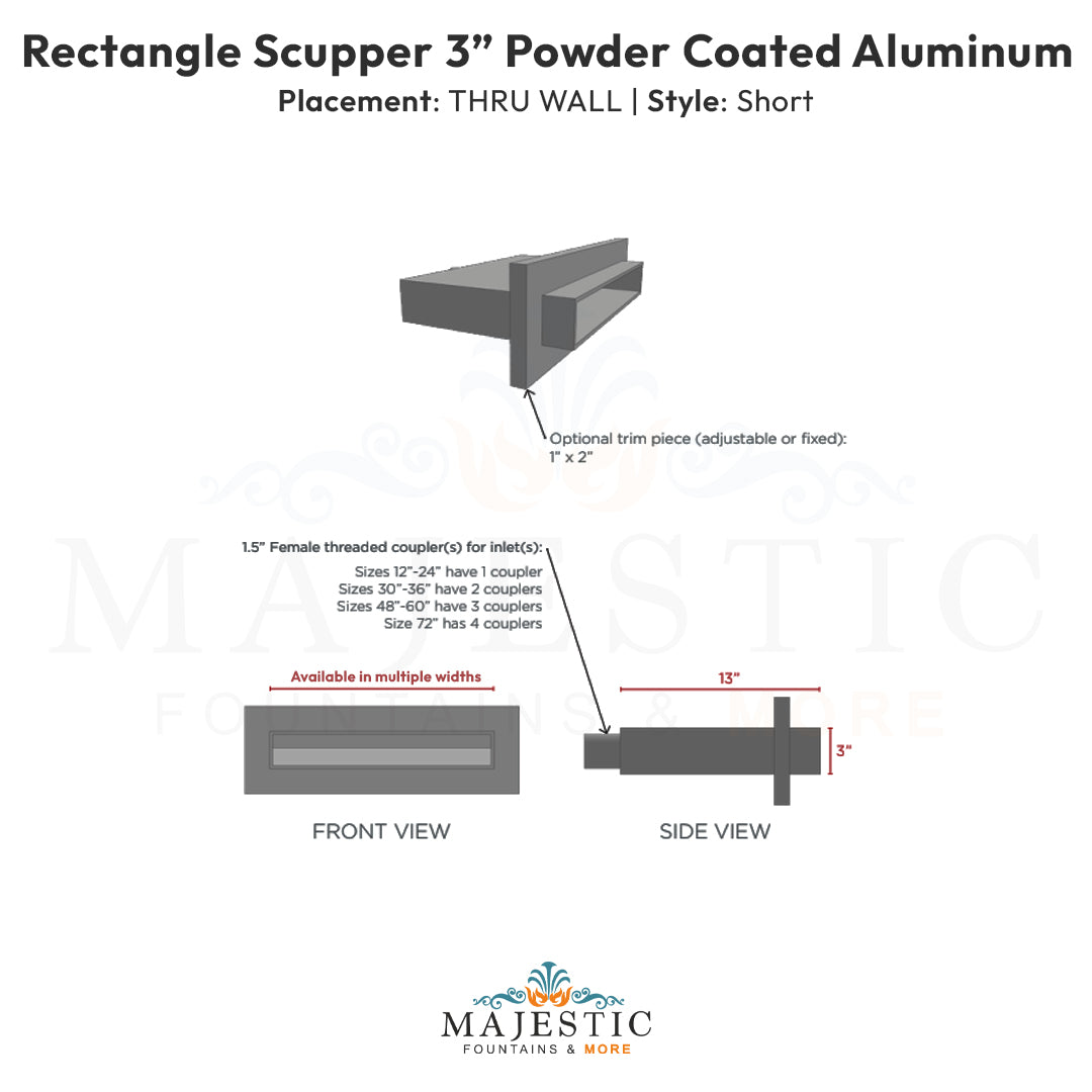 3  Rectangular Scupper thru wall Short - Majestic Fountains