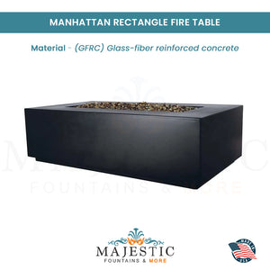 Manhattan Rectangle Fire Table in GFRC Concrete - Majestic Fountains