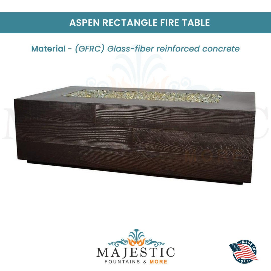 Aspen Rectangle Fire Table in GFRC Concrete - Majestic Fountains