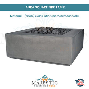 Aura Square Fire Table in GFRC Concrete  - Majestic Fountains