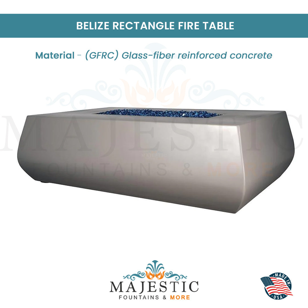 Belize Rectangle Fire Table in GFRC Concrete - Majestic Fountains