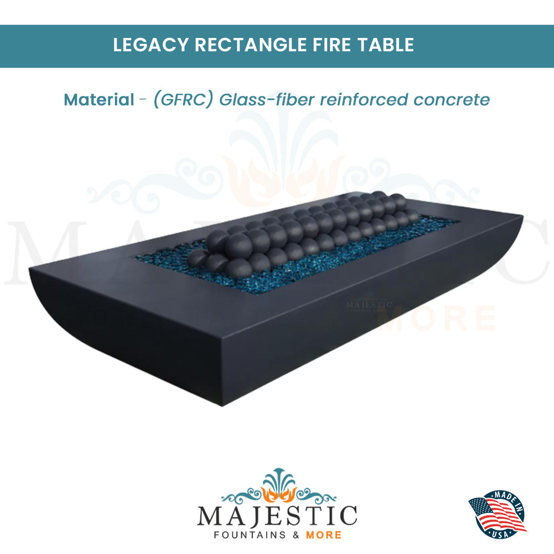 Legacy Rectangle Fire Table in GFRC Concrete - Majestic Fountains
