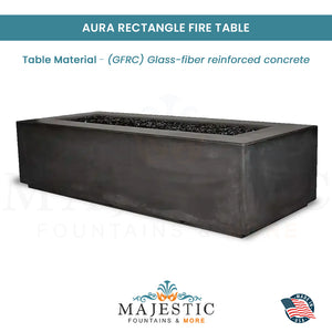 Aura Rectangle Fire Table in GFRC Concrete - Majestic Fountains