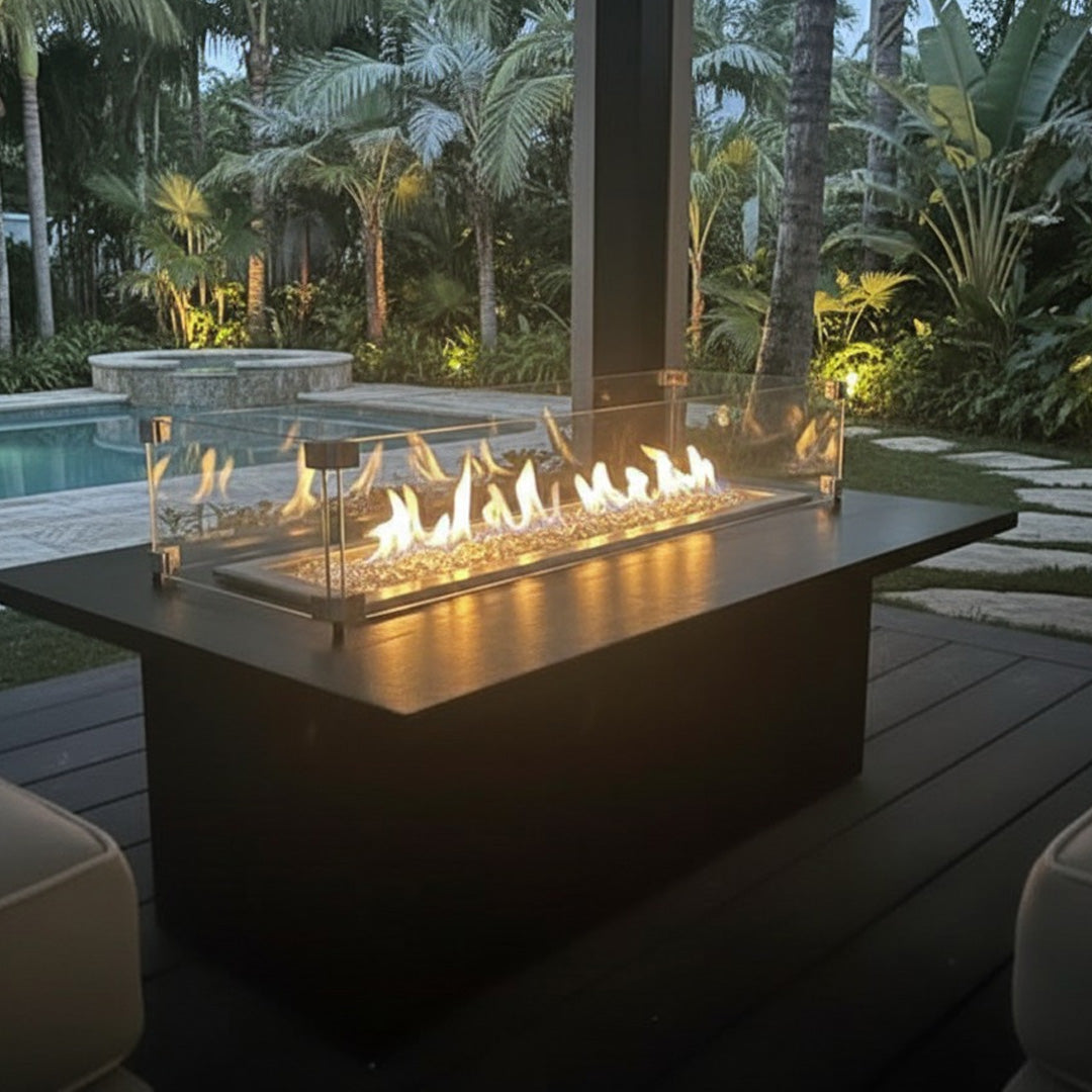 42L x 26W Rectangle Two-Piece Fire Pit Table in GFRC Concrete - Majestic Fountains