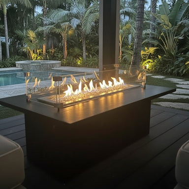 42L x 26W Rectangle Two-Piece Fire Pit Table in GFRC Concrete - Majestic Fountains