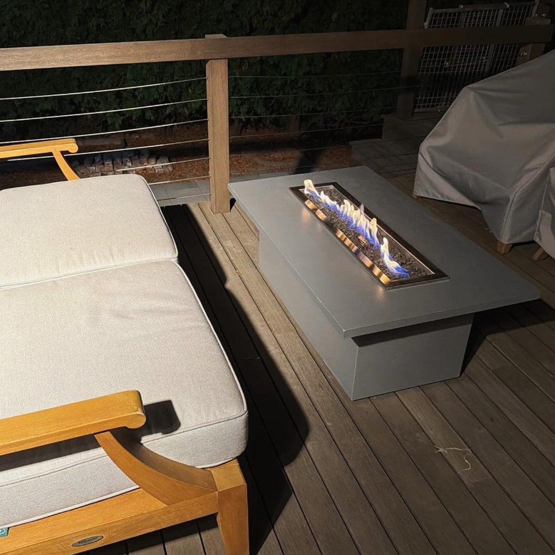 42L x 26W Rectangle Two-Piece Fire Pit Table in GFRC Concrete - Majestic Fountains