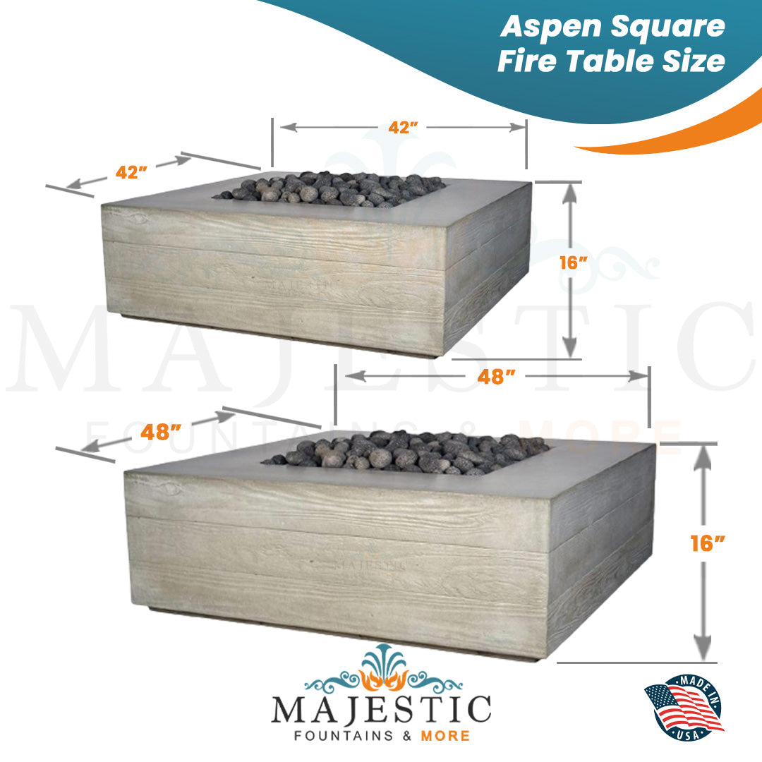 Aspen Square Fire Table in GFRC Concrete - Majestic Fountains
