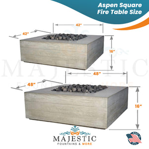 Aspen Square Fire Table in GFRC Concrete Size - Majestic Fountains