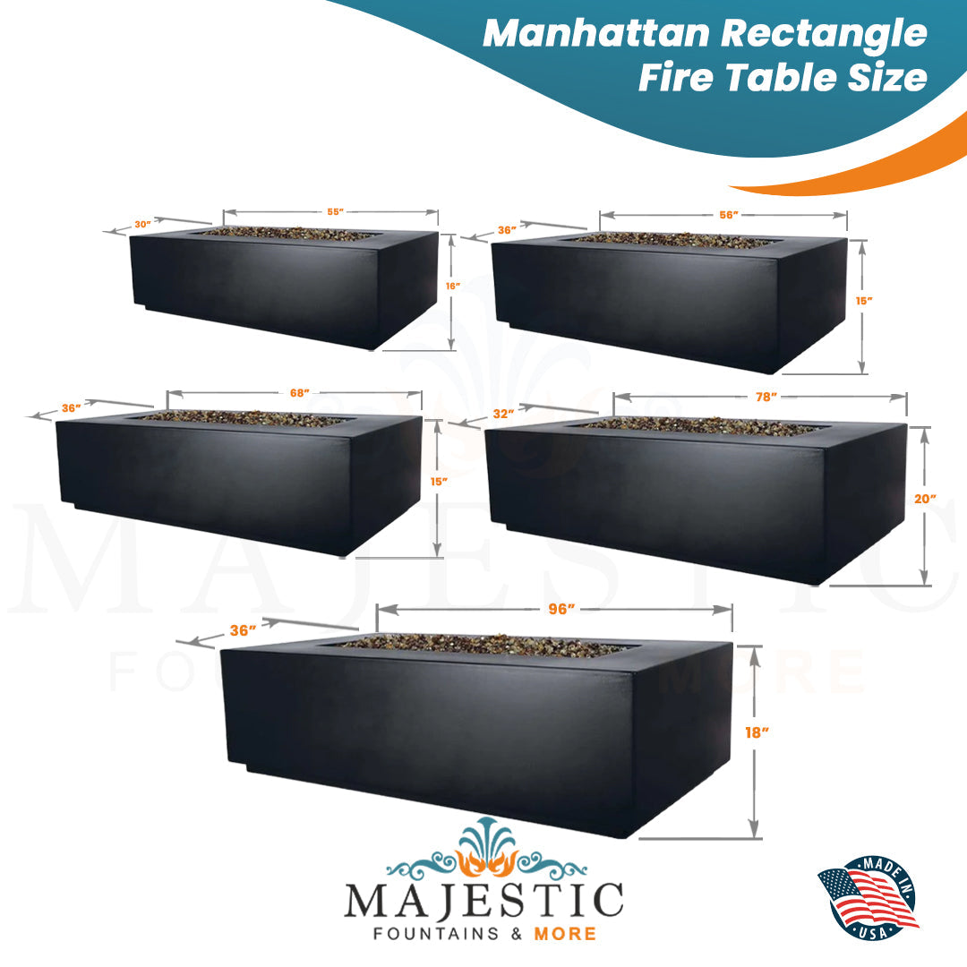 Manhattan Rectangle Fire Table in GFRC Concrete - Majestic Fountains