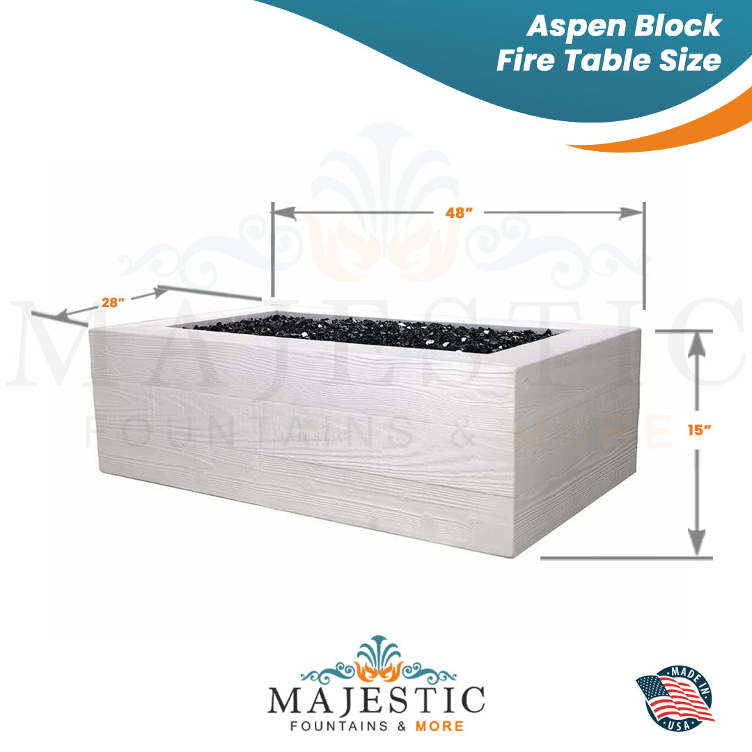 Aspen Block Fire Table in GFRC Concrete - Majestic Fountains