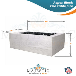 Aspen Block Fire Table in GFRC Concrete Size - Majestic Fountains