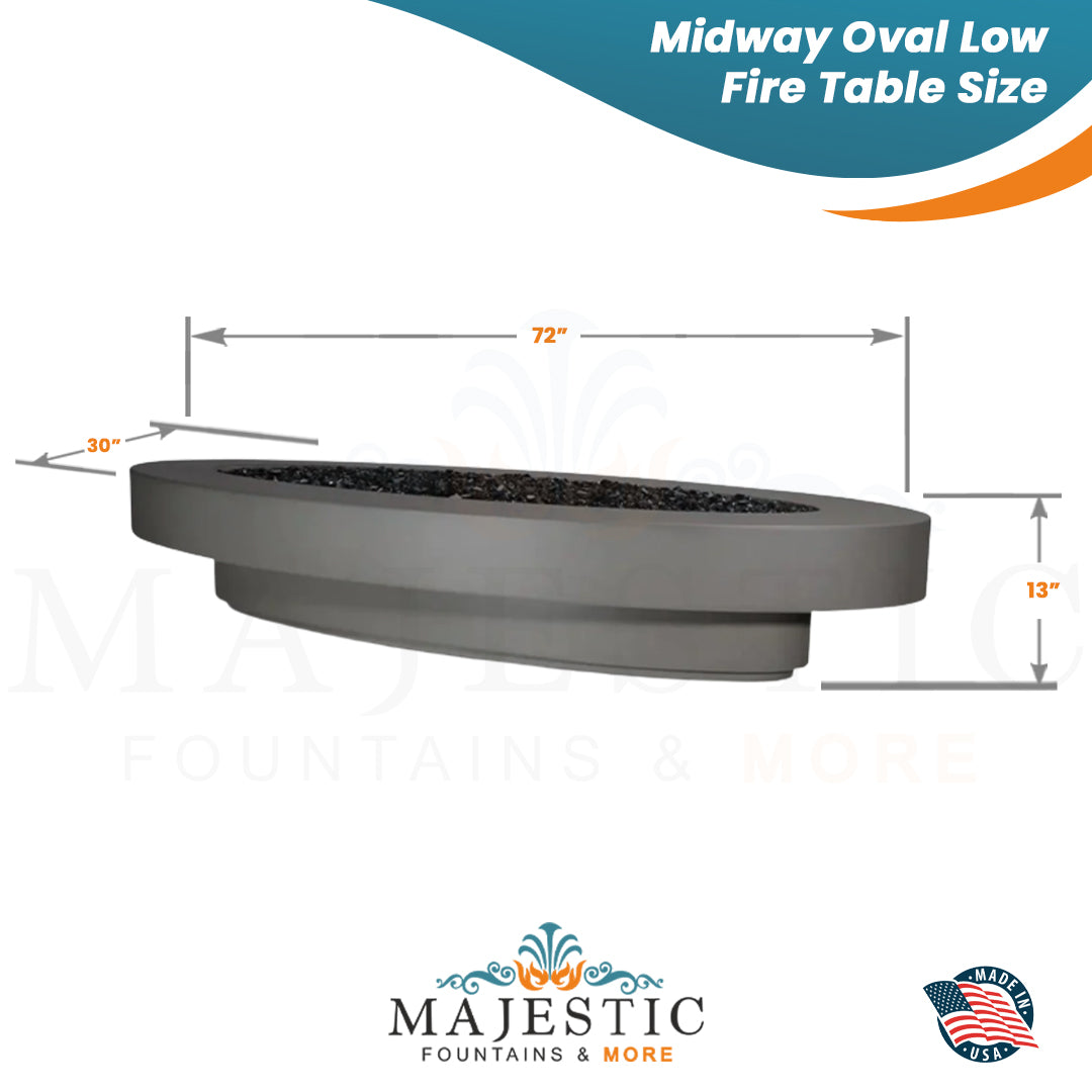 Midway Oval Low Fire Table in GFRC Concrete - Majestic Fountains