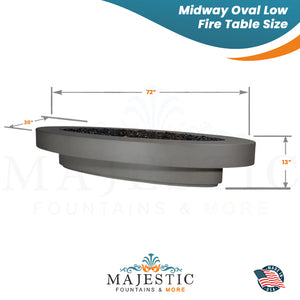 Midway Oval Low Fire Table in GFRC Concrete Size - Majestic Fountains