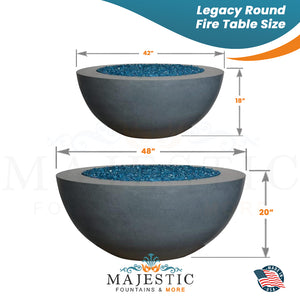 Legacy Round Fire Table in GFRC Concrete Size - Majestic Fountains