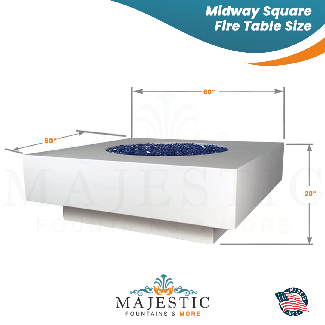 Midway Square Fire Table in GFRC Concrete - Majestic Fountains