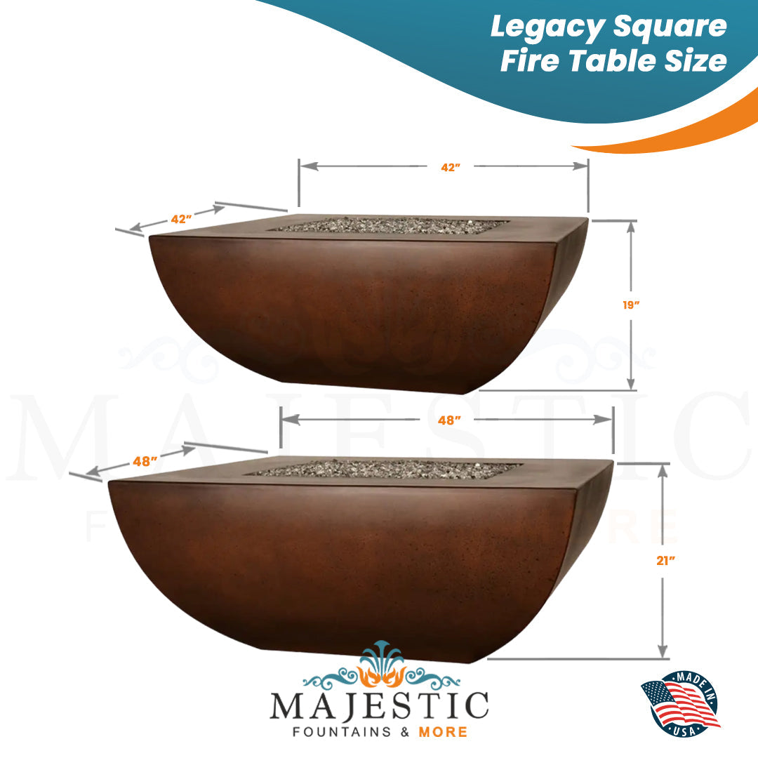 Legacy Square Fire Table in GFRC Concrete - Majestic Fountains