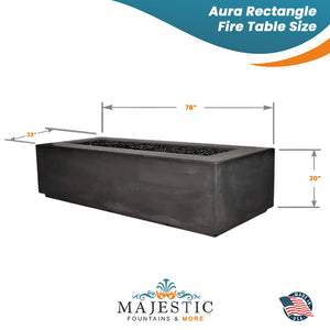 Aura Rectangle Fire Table in GFRC Concrete Size - Majestic Fountains
