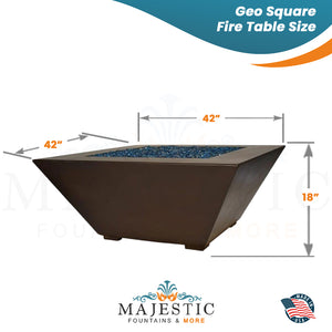 Geo Square Fire Table in GFRC Concrete Size - Majestic Fountains