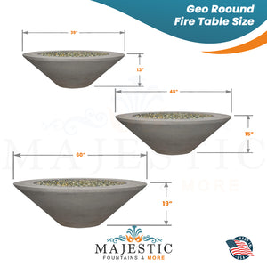 Geo Round Fire Table in GFRC Concrete Size - Majestic Fountains