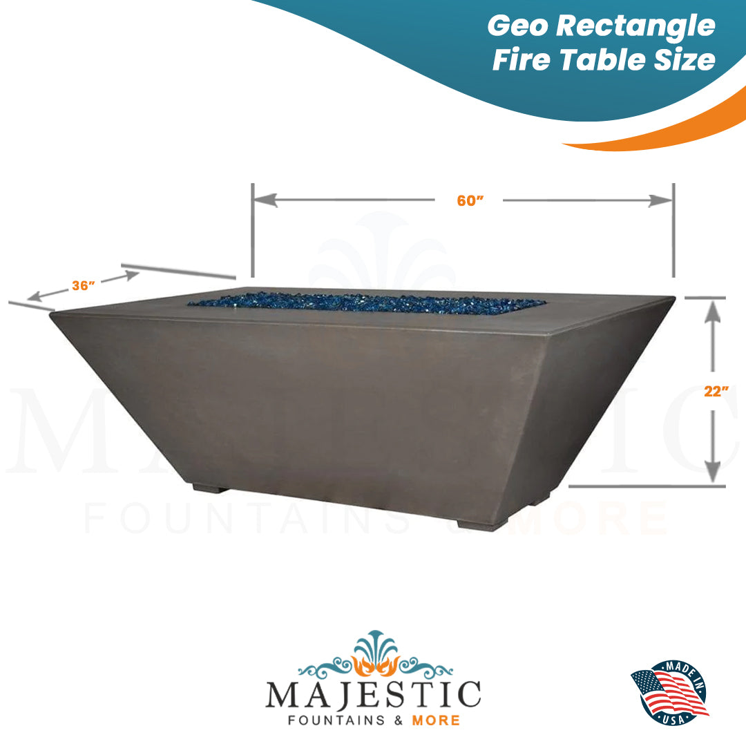 Geo Rectangle Fire Table in GFRC Concrete - Majestic Fountains