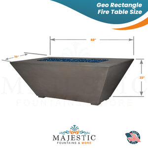 Geo Rectangle Fire Table in GFRC Concrete Size - Majestic Fountains