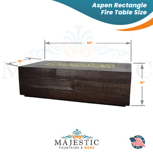 Aspen Rectangle Fire Table in GFRC Concrete Size - Majestic Fountains