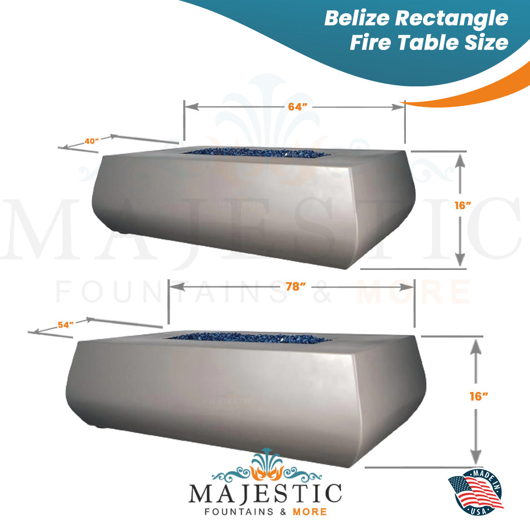Belize Rectangle Fire Table in GFRC Concrete - Majestic Fountains