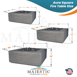 Aura Square Fire Table in GFRC Concrete Size  - Majestic Fountains