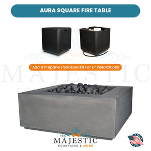 Aura Square Fire Table in GFRC Concrete Propane Enclosure - Majestic Fountains