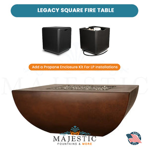 Legacy Square Fire Table in GFRC Concrete Propane Enlcosure - Majestic Fountains