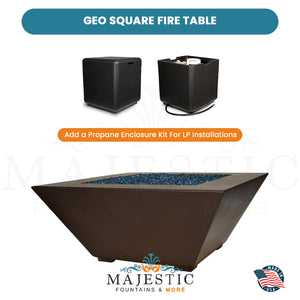 Geo Square Fire Table in GFRC Concrete Propane Enclosure - Majestic Fountains