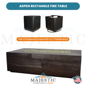 Aspen Rectangle Fire Table in GFRC Concrete Propane Enclosure - Majestic Fountains