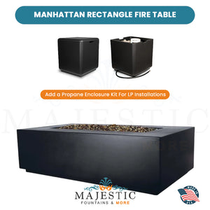 Manhattan Rectangle Fire Table in GFRC Concrete - Majestic Fountains