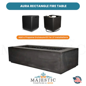 Aura Rectangle Fire Table in GFRC Concrete  Propane Enclosure - Majestic Fountains