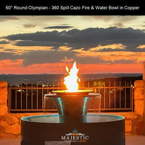 60 inch Round Olympian - 360 Spill Cazo Fire & Water Bowl in Copper by The Outdoor Plus - Majestic Fountains and More