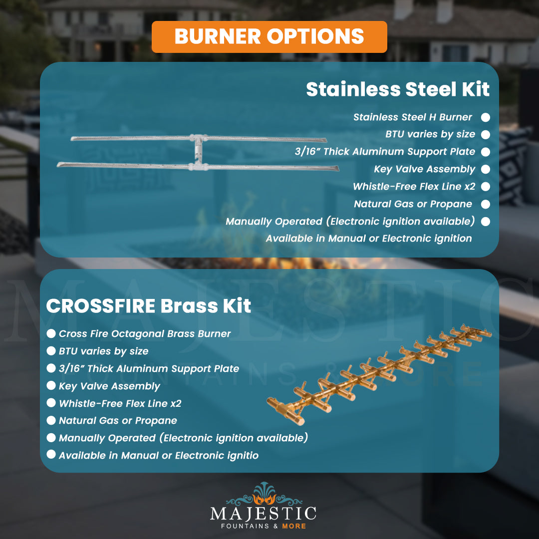 Legacy Rectangle Fire Table in GFRC Concrete Burner Options - Majestic Fountains & More