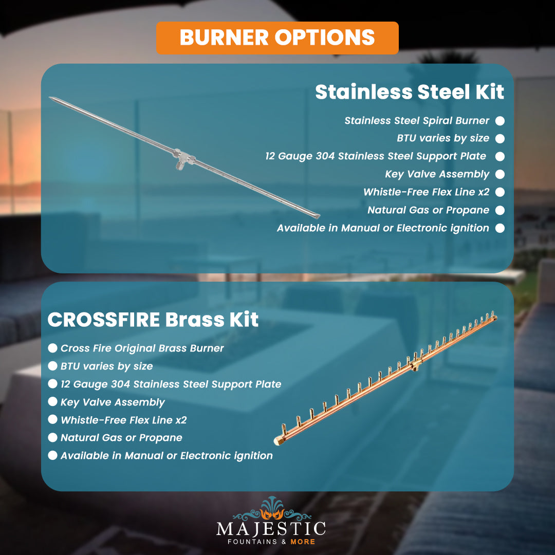 Belize Rectangle Fire Table in GFRC Concrete Burner Options - Majestic Fountains