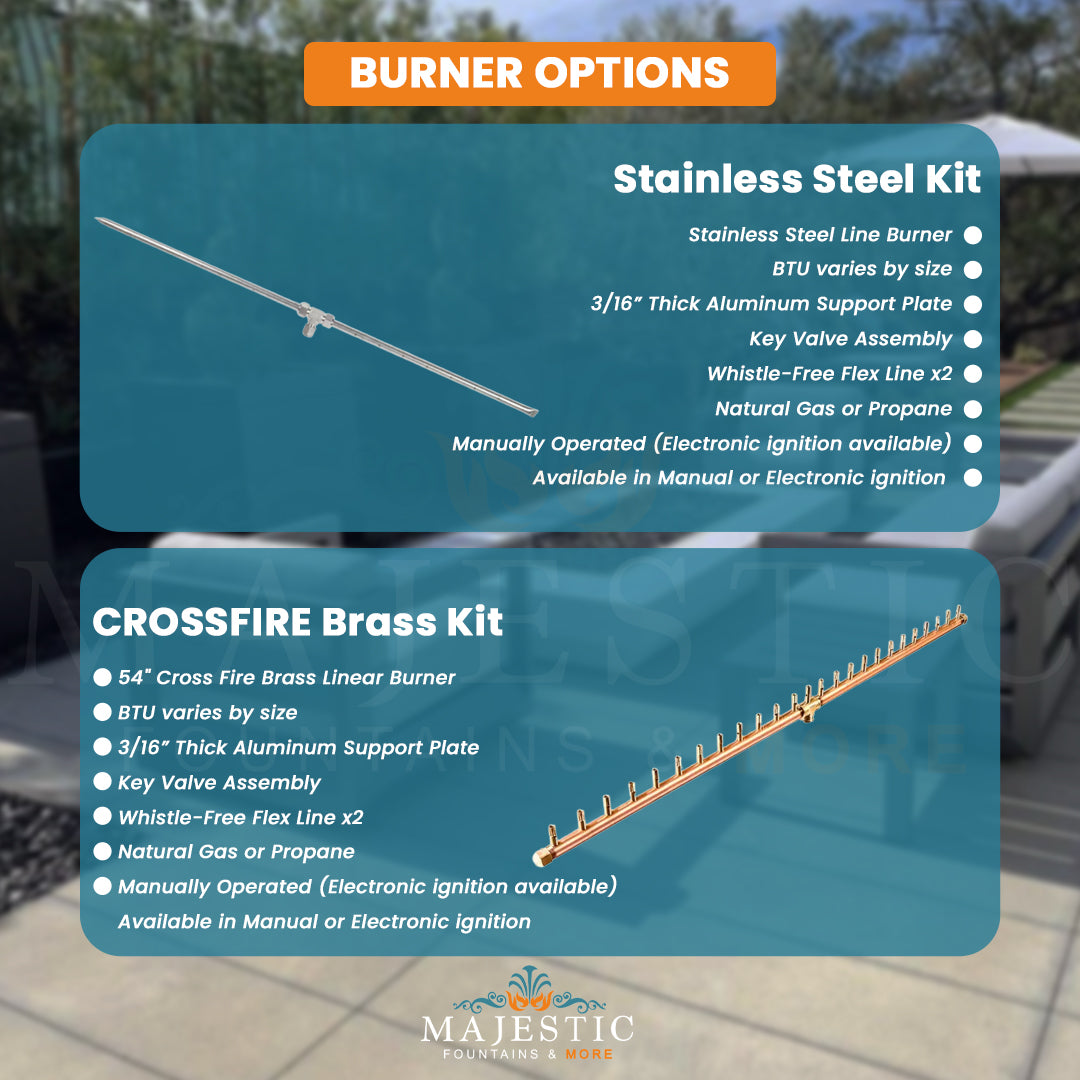 Archpot Midway Slim Rectangle Fire Table in GFRC Concrete Concrete Burner Options - Majestic Fountains