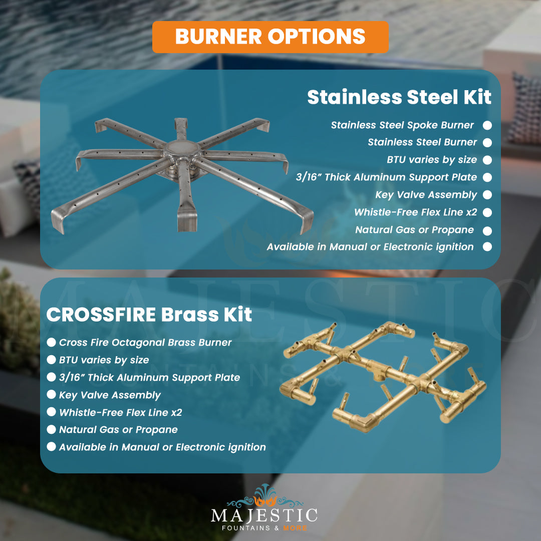Aura Square Fire Table in GFRC Concrete  Burner options - Majestic Fountains