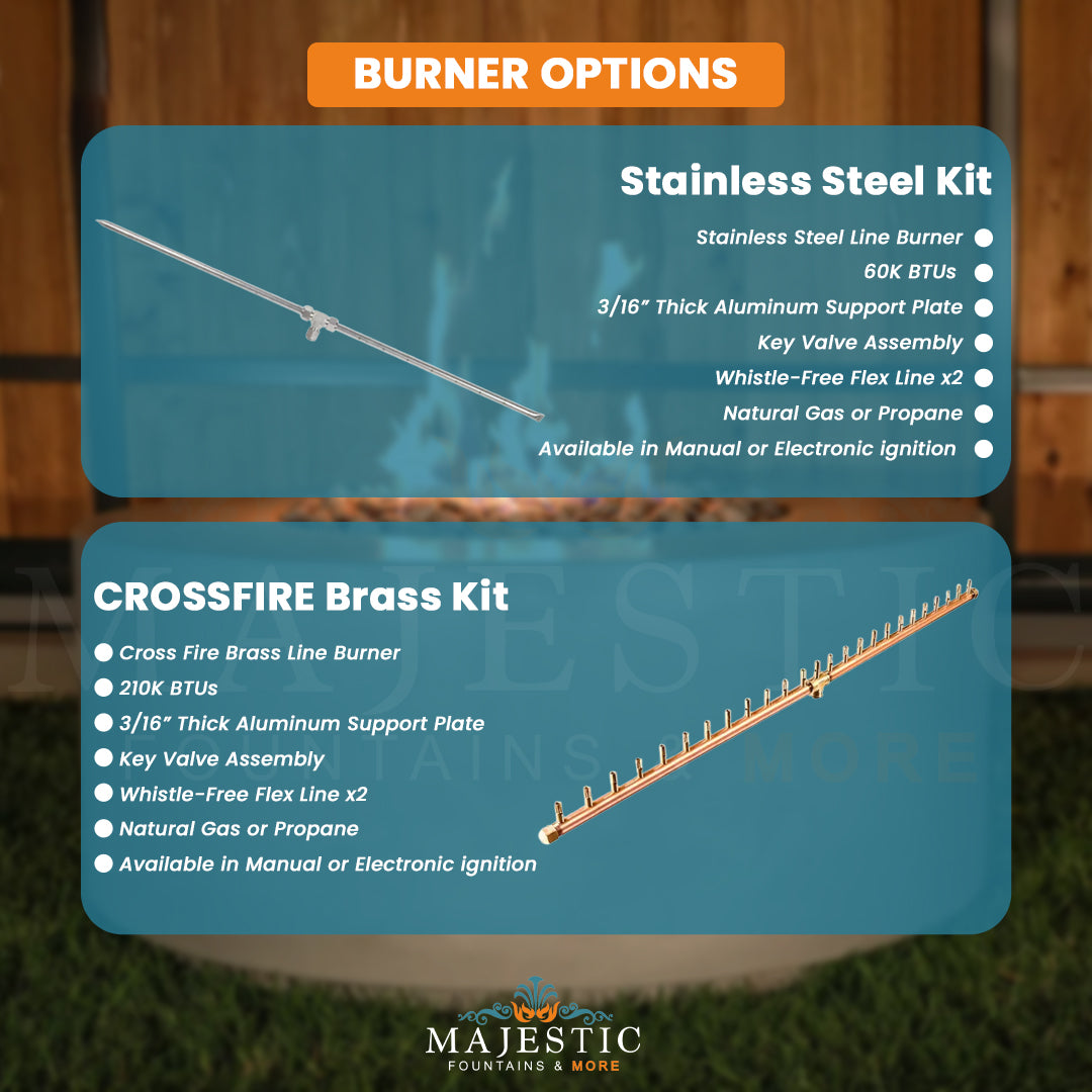 Midway Oval Low Fire Table in GFRC Concrete Burner Options - Majestic Fountains