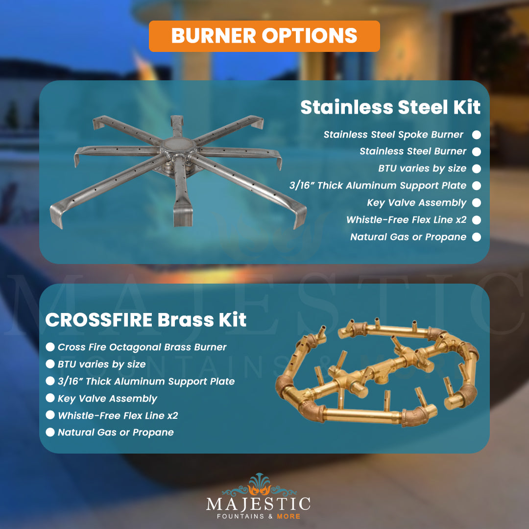 Legacy Square Fire Table in GFRC Concrete Burner Options - Majestic Fountains