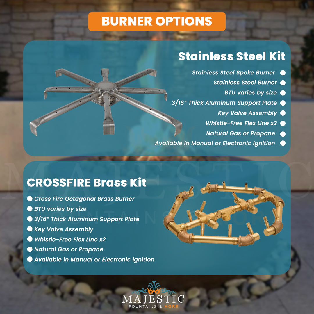Belize Fire Table in GFRC Concrete Burner Options - Majestic Fountains