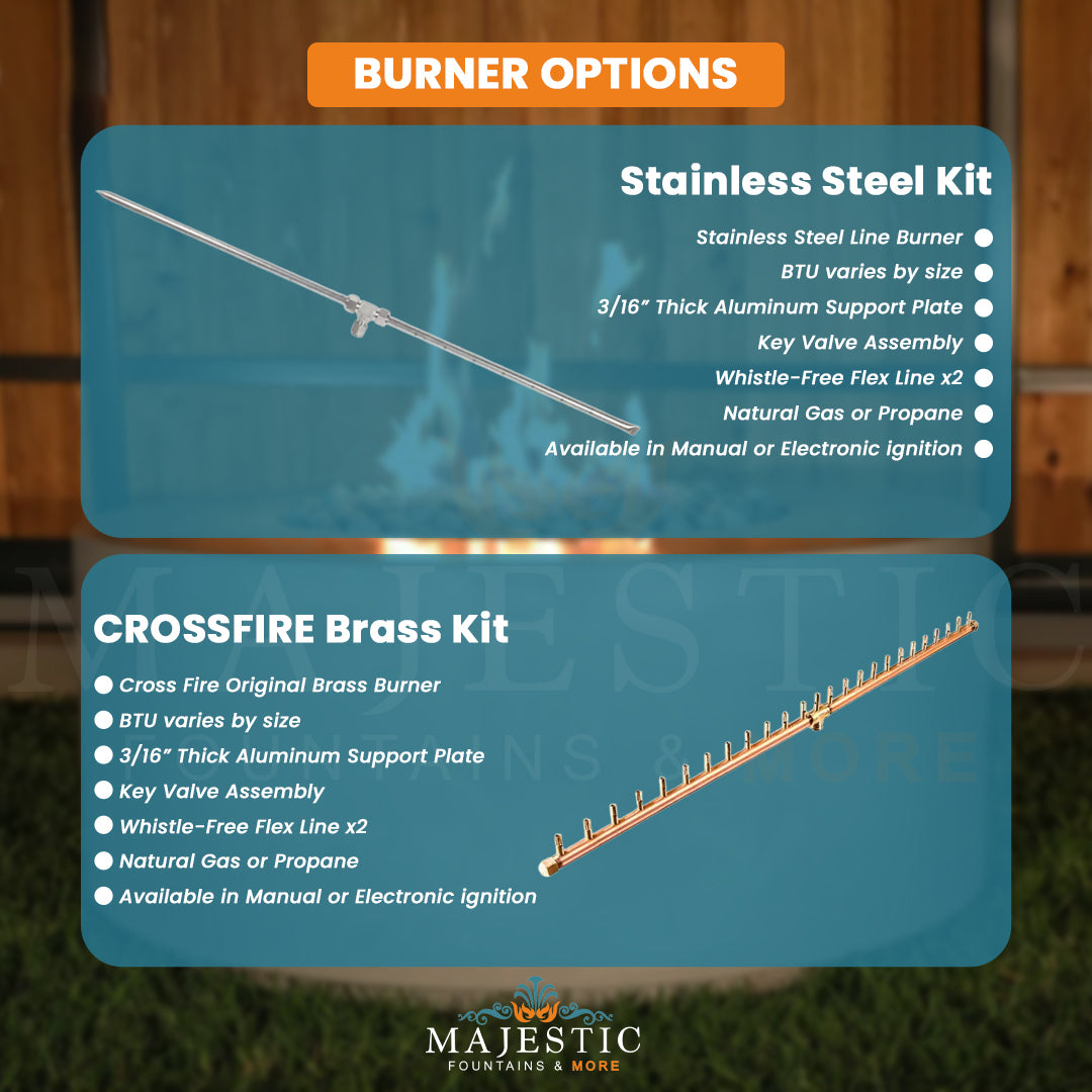 Legacy Rectangle Fire Table in GFRC Concrete Burner Options - Majestic Fountains & More