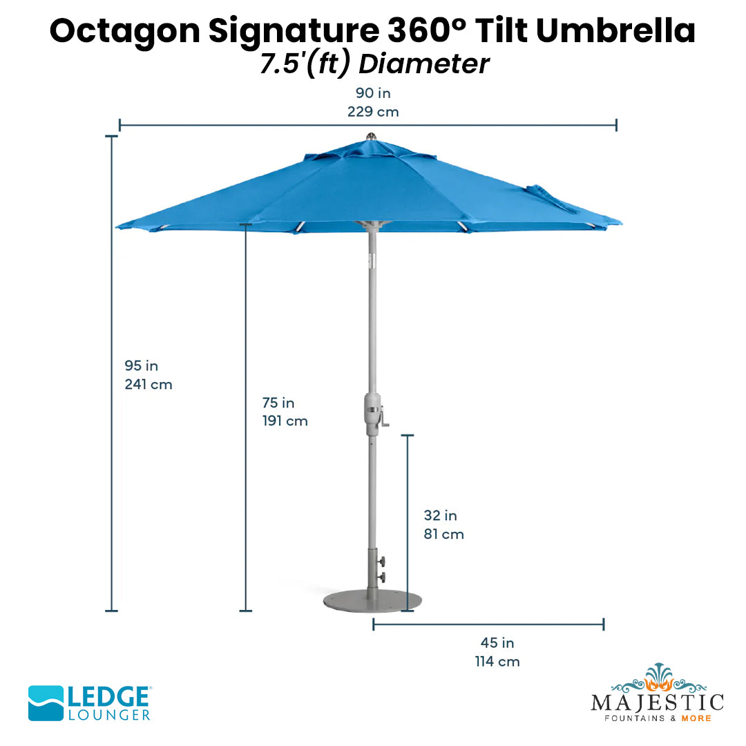 7.5' Octagon Signature 360° Tilt Umbrella Size - Majestic Fountains