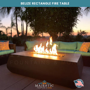 Belize Rectangle Fire Table in GFRC Concrete - Majestic Fountains