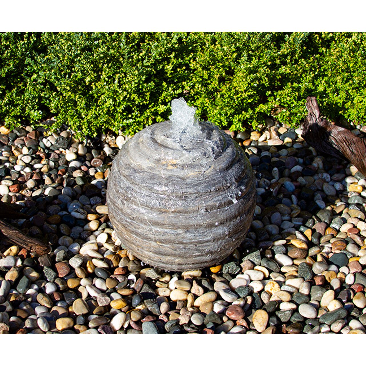 24" Smooth Ribbed Blue Limestone Sphere Fountain - Majestic
