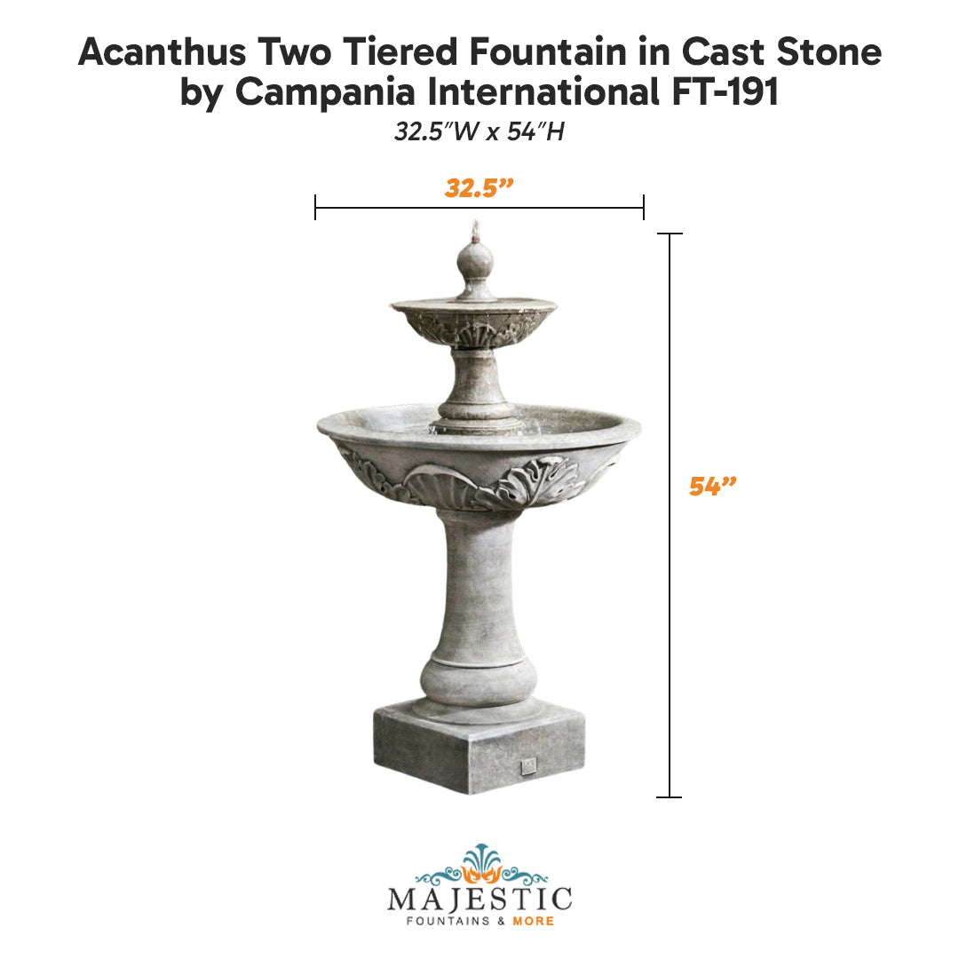 Acanthus Two Tiered Fountain in Cast Stone by Campania International FT-191 - Majestic Fountains