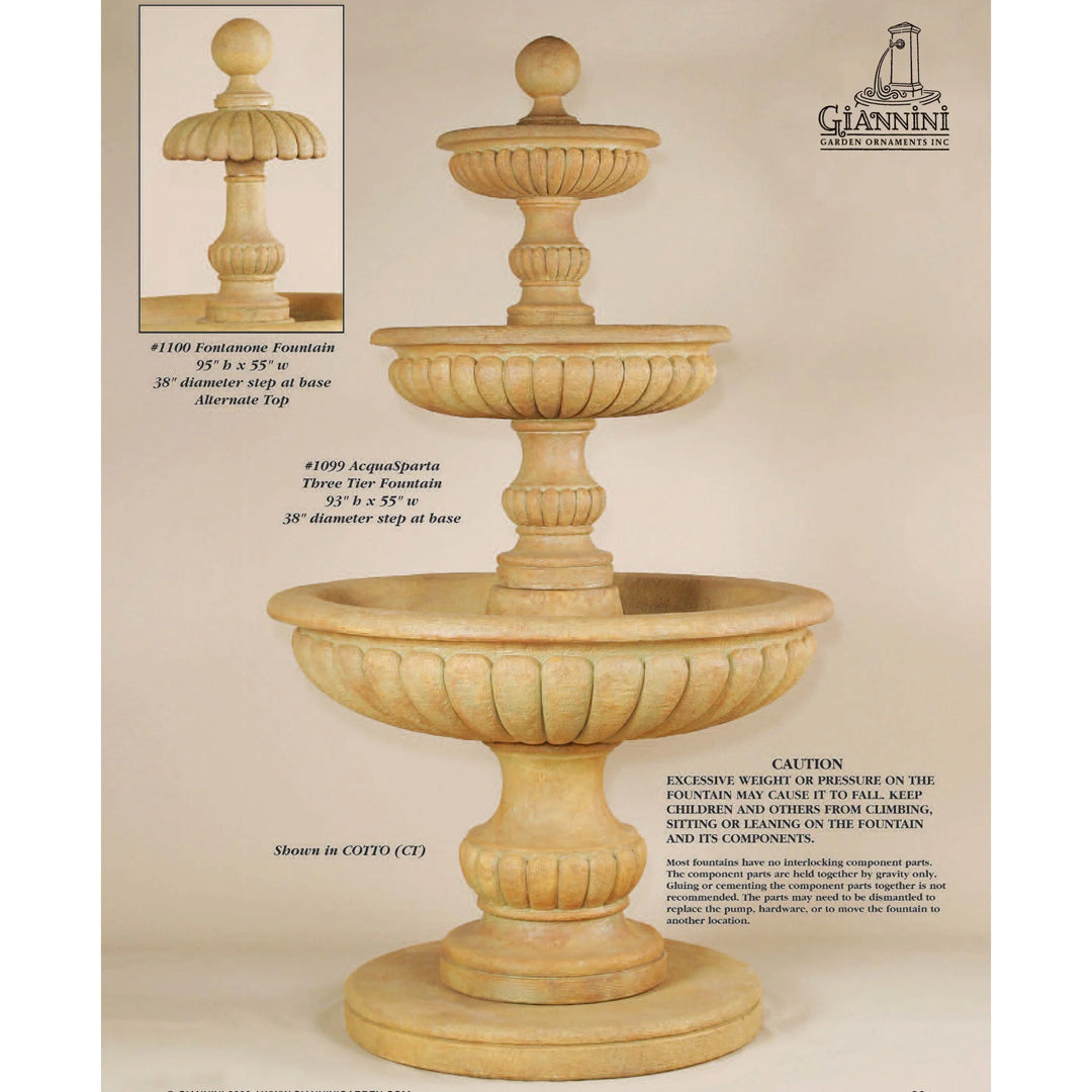 Giannini Garden AcquaSparta Three tier Outdoor Courtyard Fountain - 1099 - Majestic Fountains